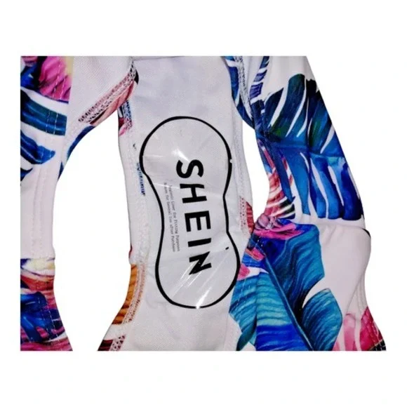 Shein Floral Bikini Top Bottom White Floral Printed High Waisted NWOT Womens 0XL - Picture 5 of 7